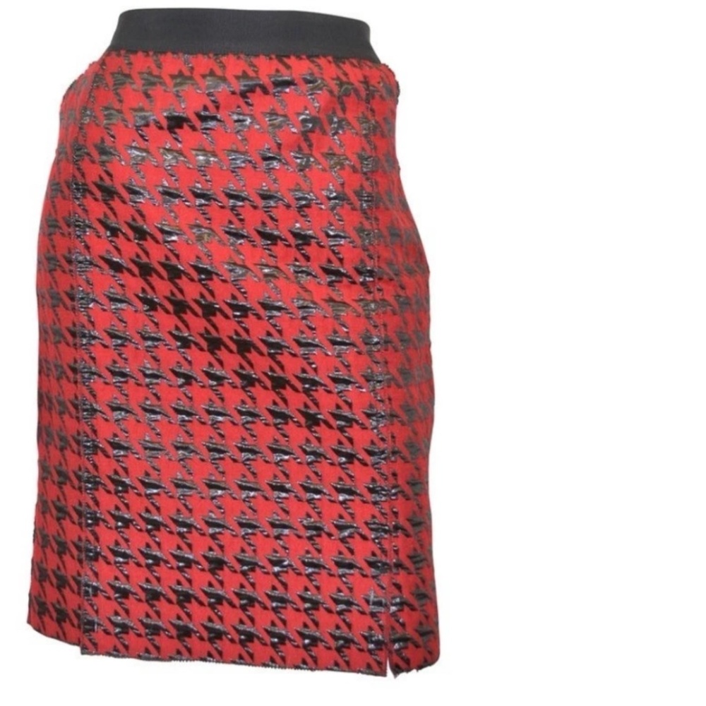 New! D&G Dolce & Gabbana Red & Black Houndstooth Skirt 42 Sheen